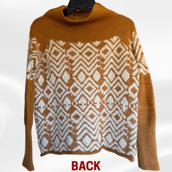 Free People Small Turtleneck Sweater Brown Cream Fair Isle Alpaca Mohair NWOT - Picture 3 of 13